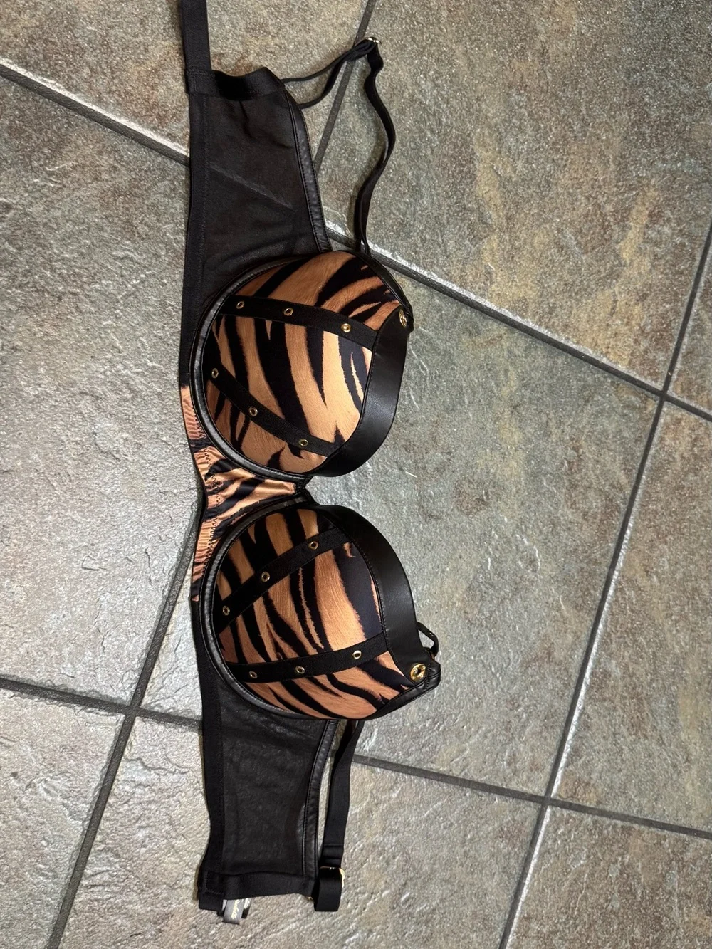 Honey Birdette Betty Tiger Black and Gold Lingerie Bra 32 F (DDD)